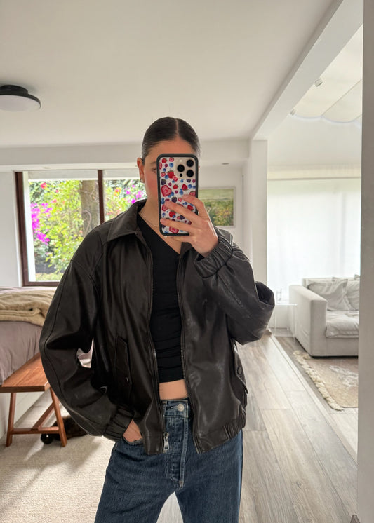 CHAMARRA DE FAUX LEATHER CAFÉ