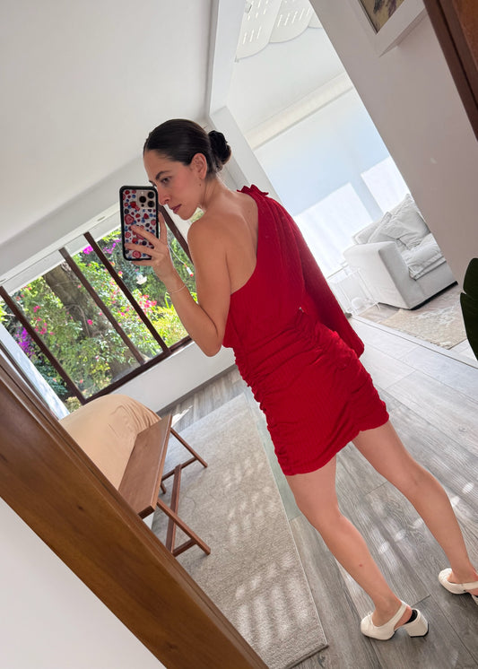 VESTIDO ONE SHOULDER ROJO MINI