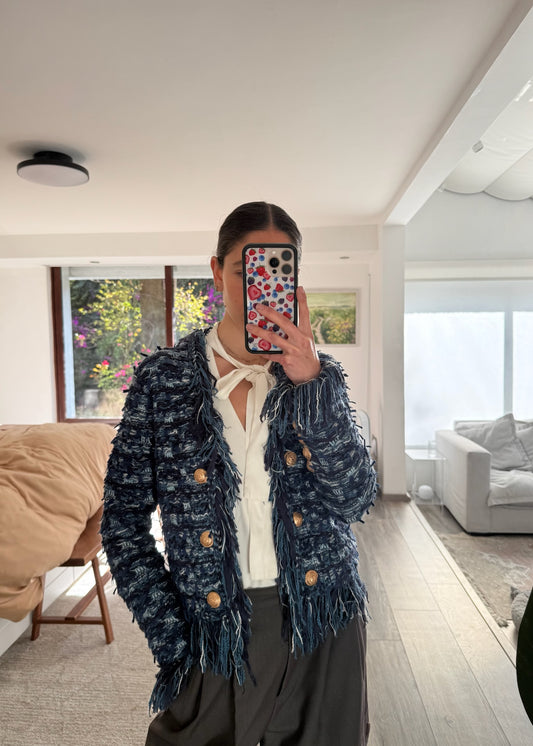 CARDIGAN AZUL CON BOTONES DORADOS