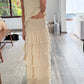 VESTIDO MIDI STRAPLESS CON OLANES