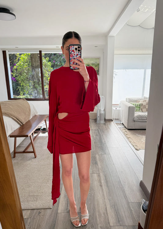 VESTIDO MINI DE KNIT HOT RED