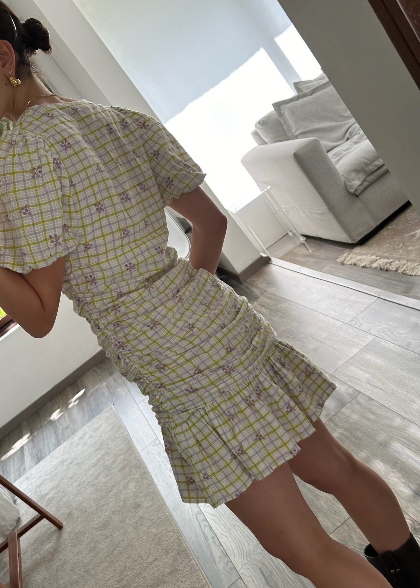 VESTIDO MINI FRUNCIDO PLAID