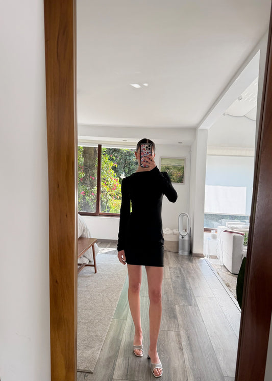 VESTIDO MANGA LARGA MINI NEGRO