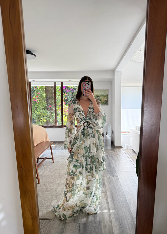 VESTIDO MAXI FLORAL CON CUT OUTS