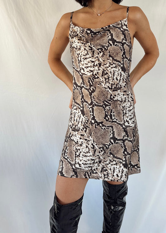 SNAKE PRINT SLIP MINI DRESS