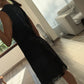 VESTIDO MIDI NEGRO CON PIEL