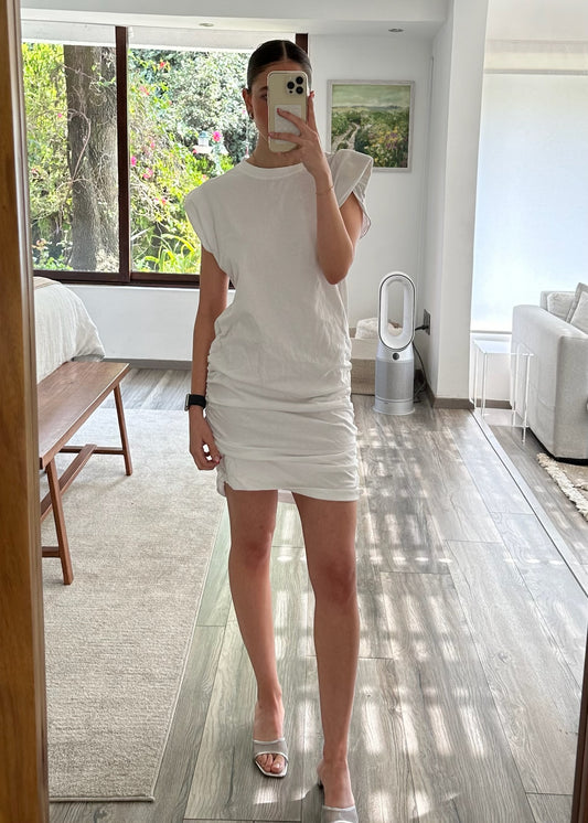 VESTIDO CAMISERO CON HOMBRERAS BLANCO