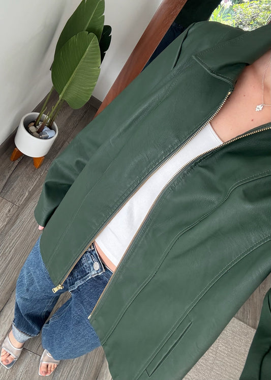 CHAMARRA DE FAUX LEATHER VERDE