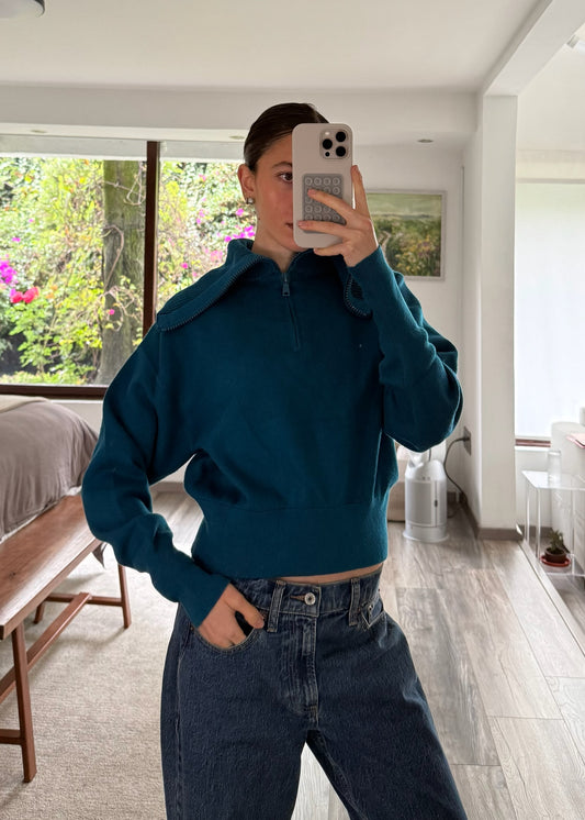 SUETER TEAL BLUE CON CIERRE