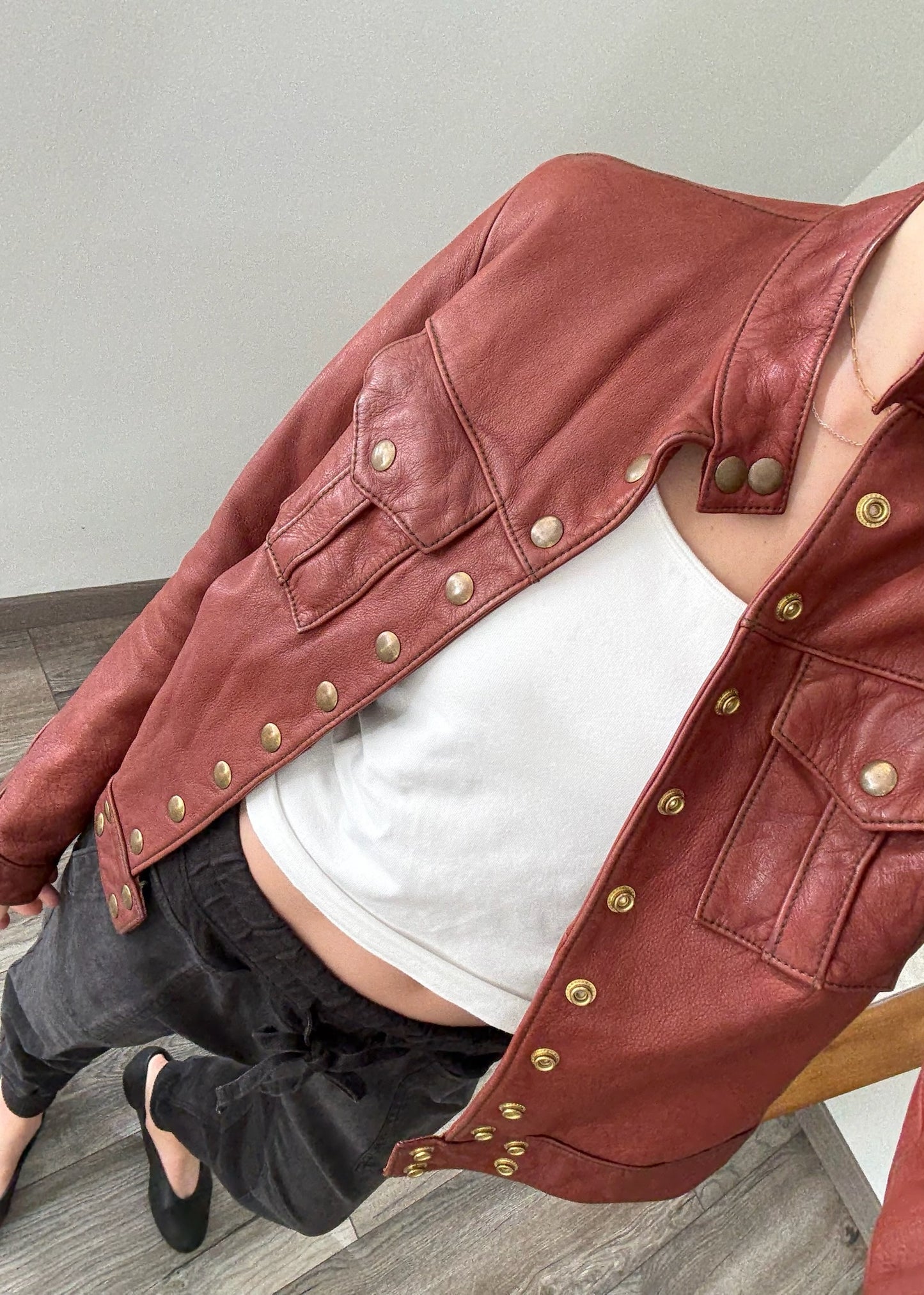 CHAMARRA 100% PIEL BRICK RED