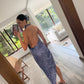 VESTIDO CUELLO HALTER LENTEJUELAS ASIMÉTRICO