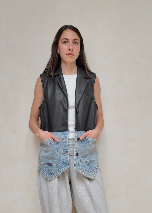 CHALECO DENIM CON PIEL
