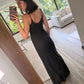 VESTIDO MAXI NEGRO CON PLATEADO