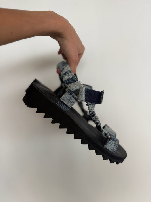 DENIM PATCHED SANDALS