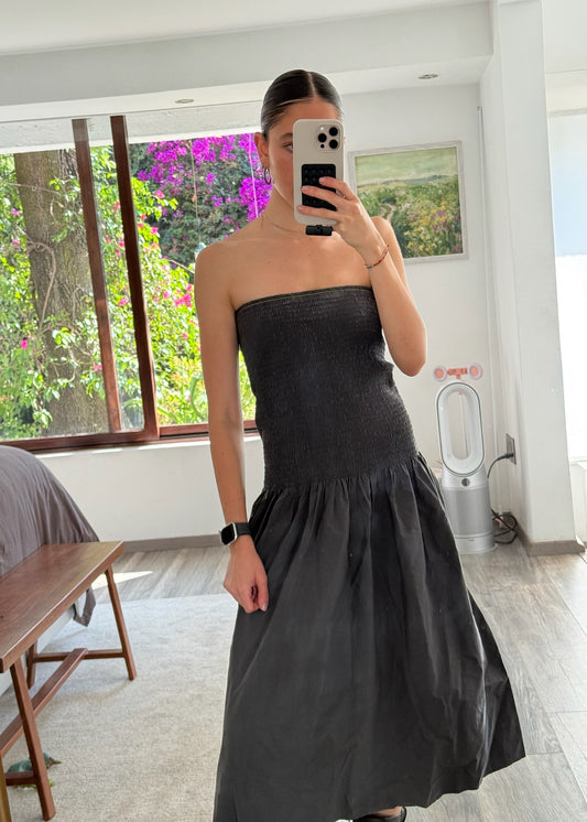VESTIDO STRAPLESS RUCHED GRIS