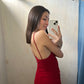 VESTIDO ROJO EN ESCOTE V