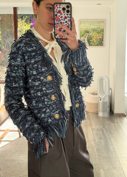 CARDIGAN AZUL CON BOTONES DORADOS