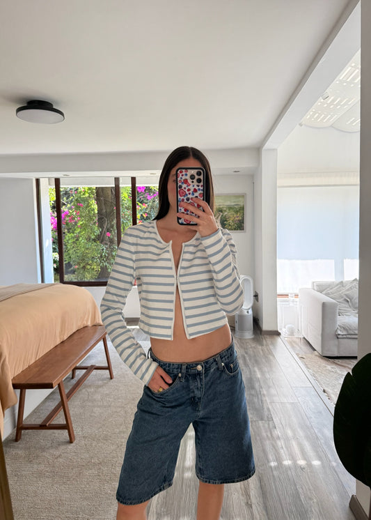 CARDIGAN STRIPED AZUL Y BLANCO