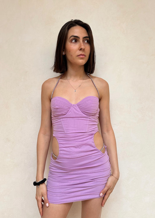 VESTIDO BUSTIER MORADO CON CUT OUTS