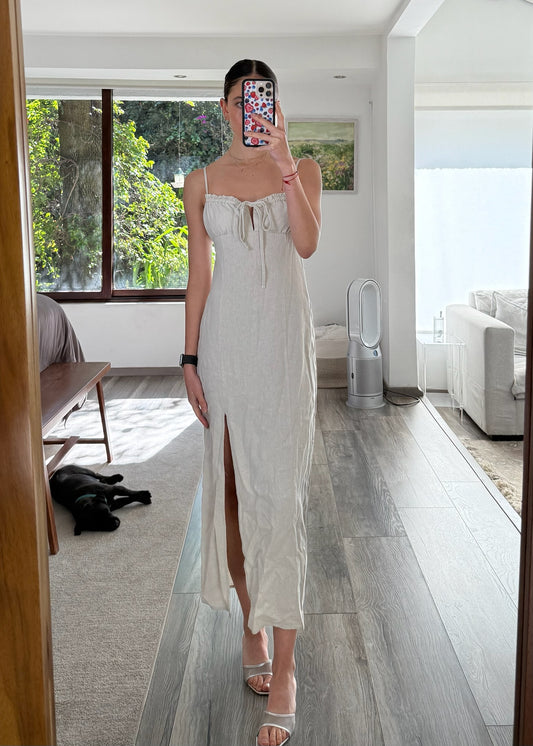 VESTIDO MIDI CASUAL DE TIPO LINO