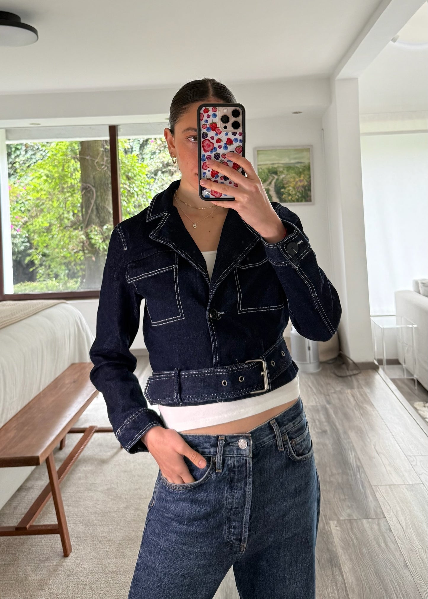CHAMARRA DENIM CON CINTURÓN