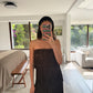 VESTIDO MINI STRAPLESS CON FLECOS