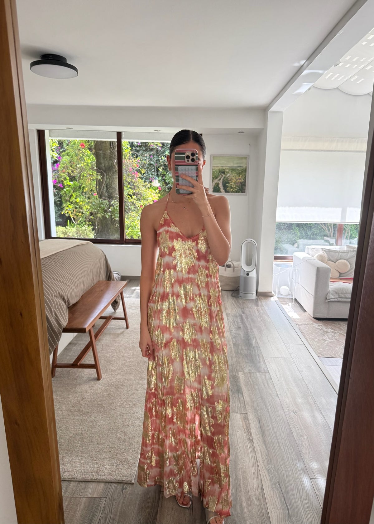 VESTIDO PLAYERO ESTAMPADO DORADO