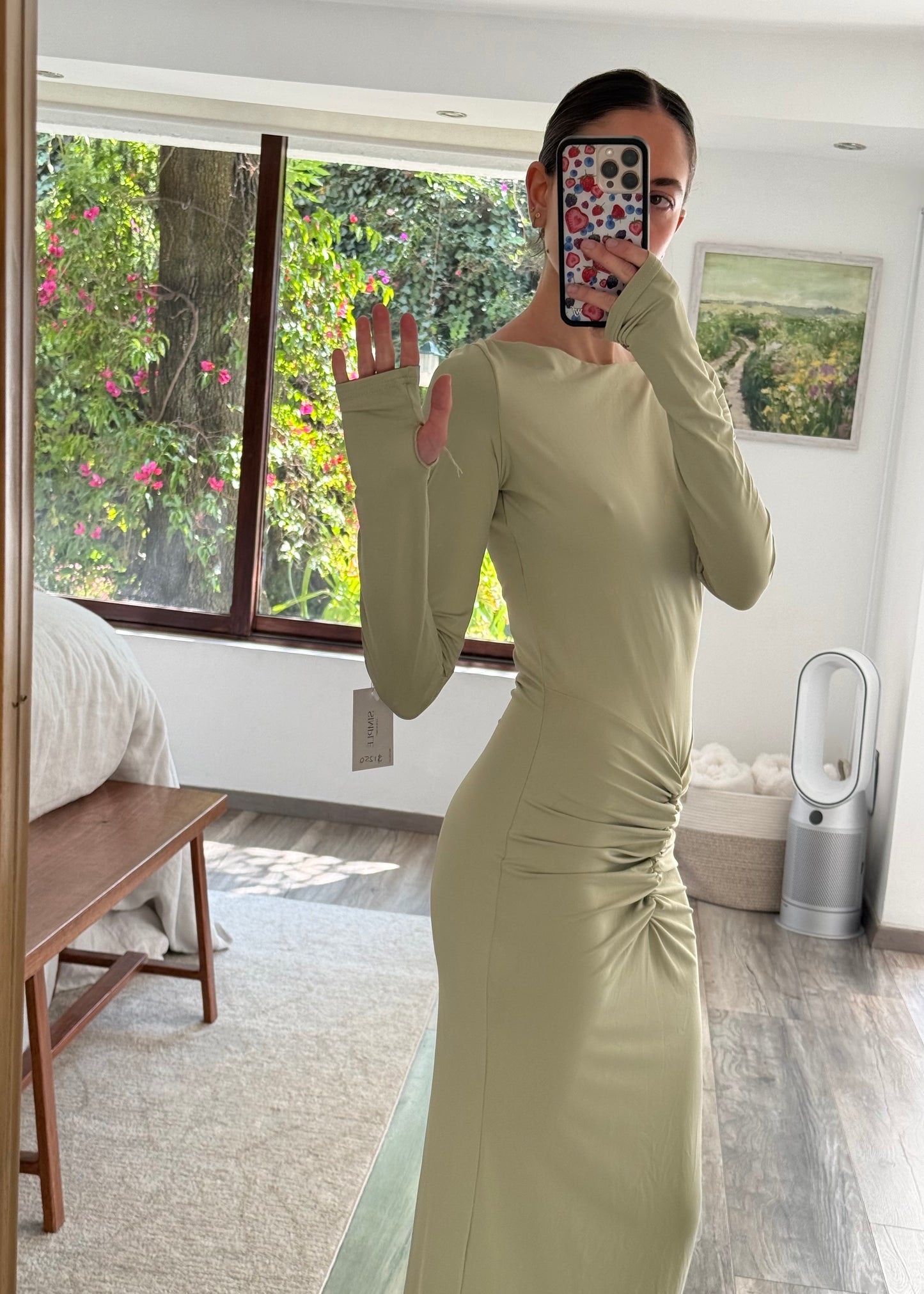 VESTIDO MAXI MENTA RUCHED