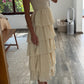 VESTIDO MIDI STRAPLESS CON OLANES