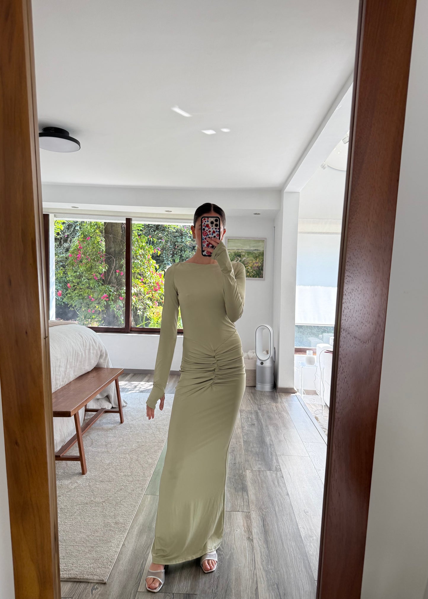 VESTIDO MAXI MENTA RUCHED