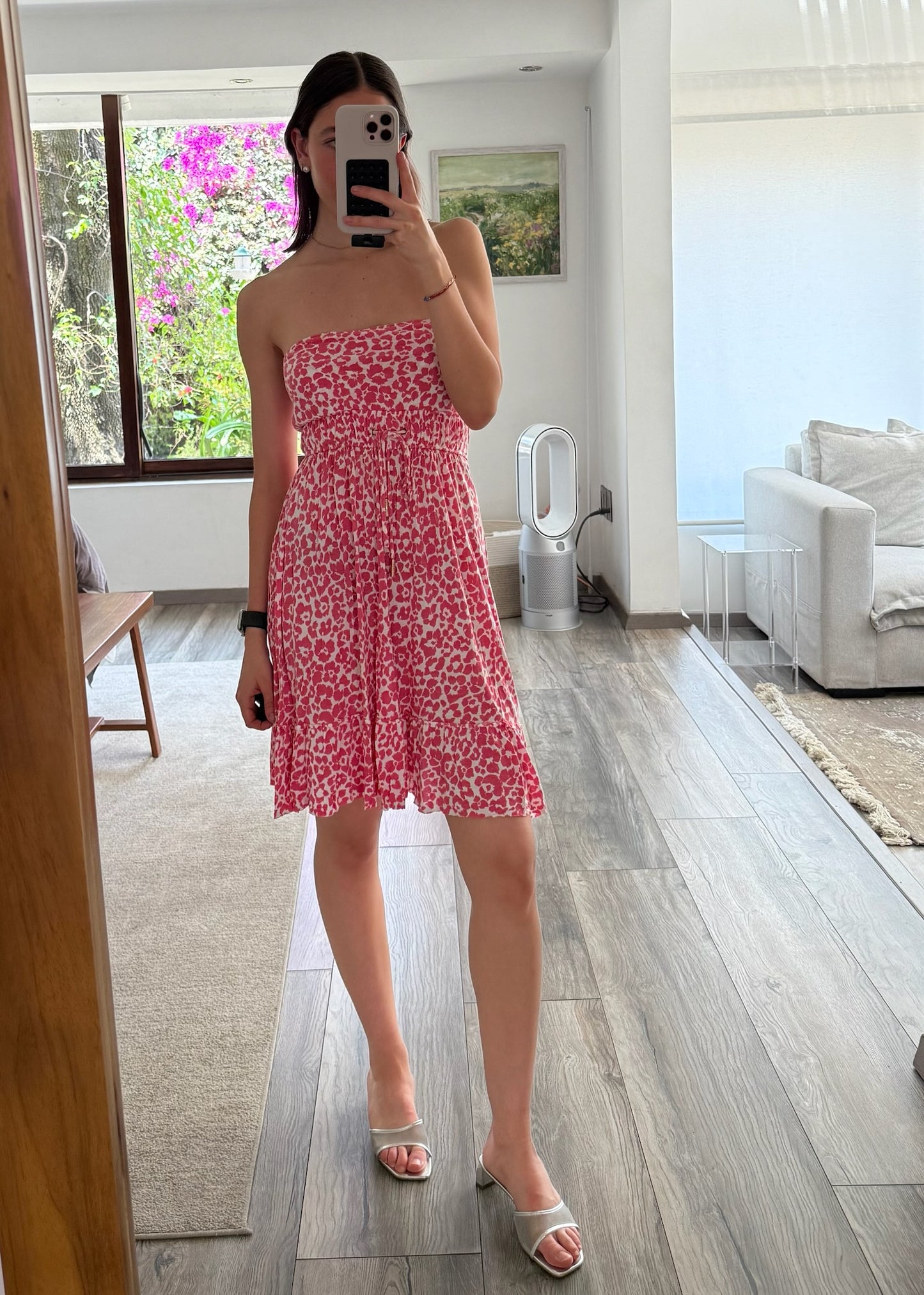 VESTIDO STRAPLESS ROSA ANIMAL PRINT