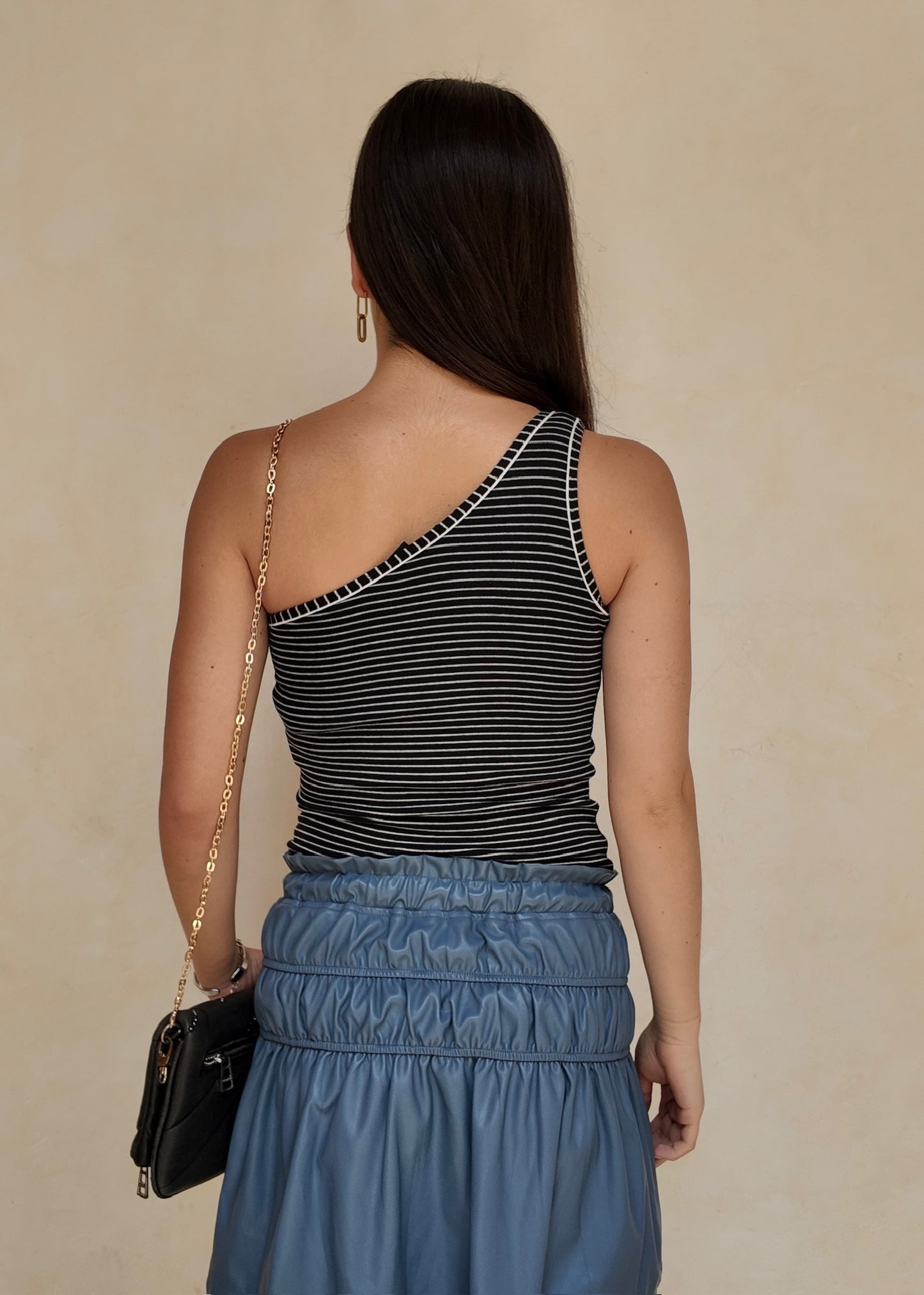 BODYSUIT ONE SHOULDER B&W