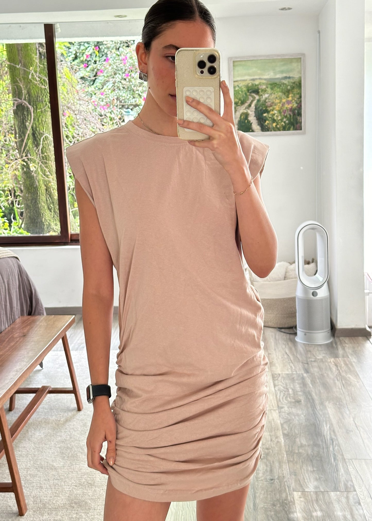 VESTIDO CAMISERO CON HOMBRERAS ROSA