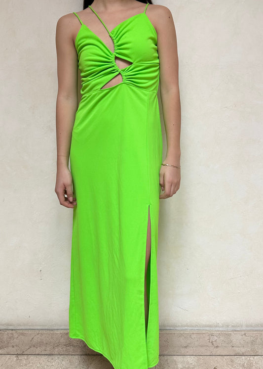 VESTIDO MIDI VERDE NEÓN