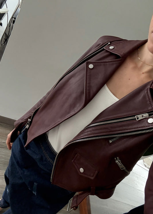 MOTO JACKET DE PIEL VINO