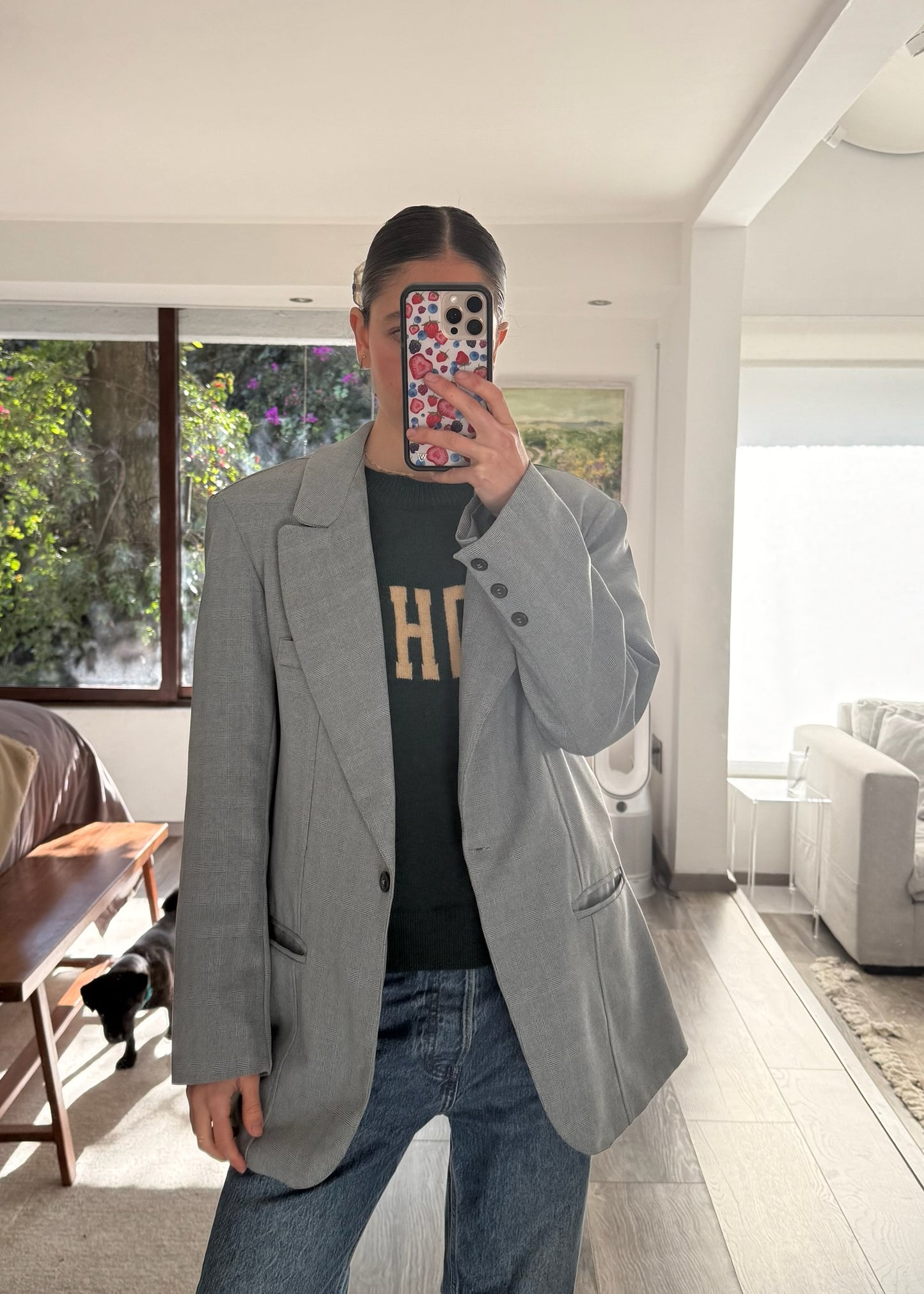 BLAZER OVERSIZED GRIS CON CUADROS