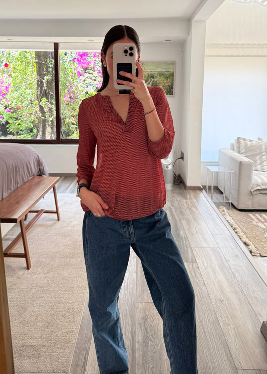 BLUSA BOHO SEE THROUGH ROJA