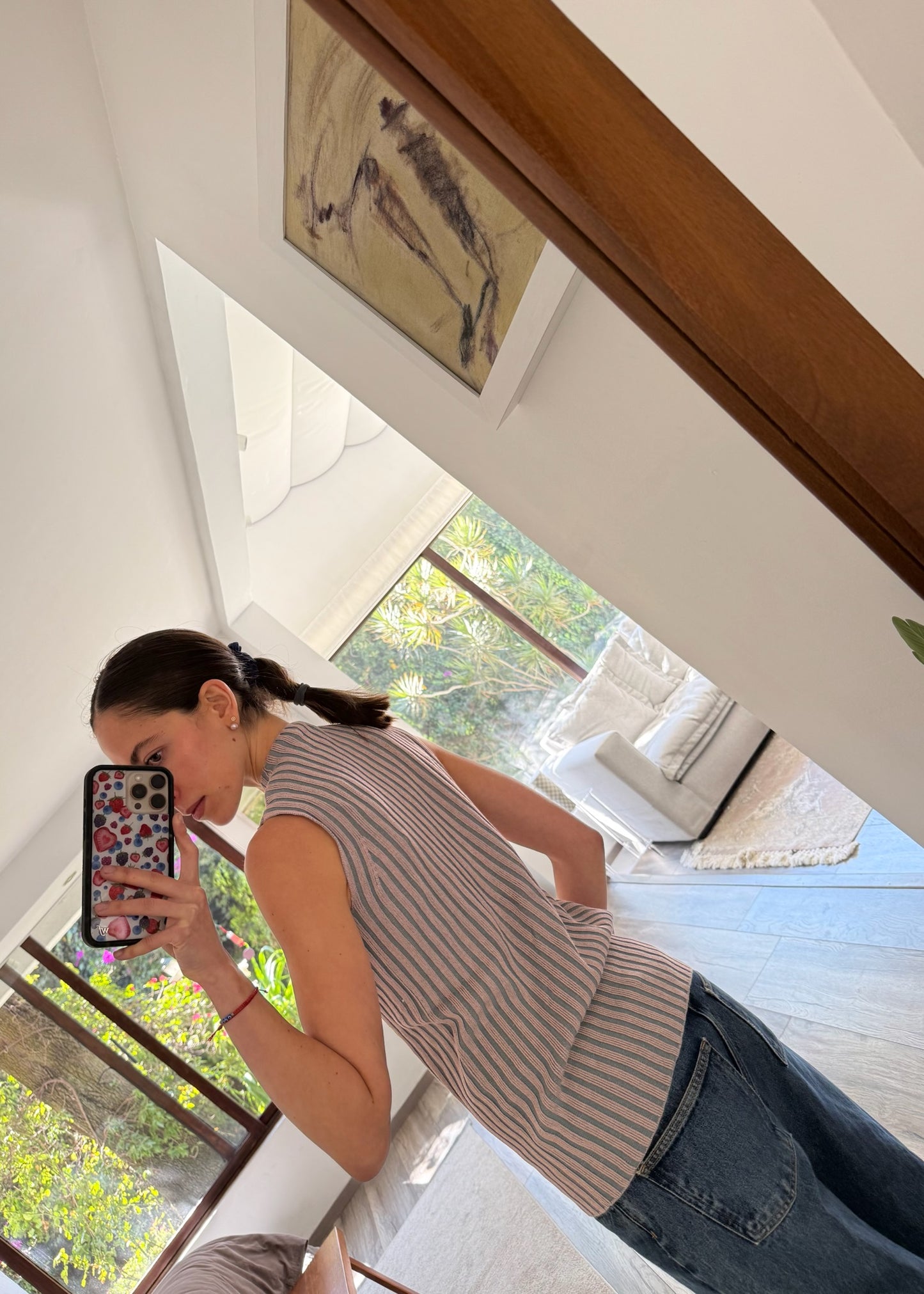 TOP DE KNIT STRIPED ROSA