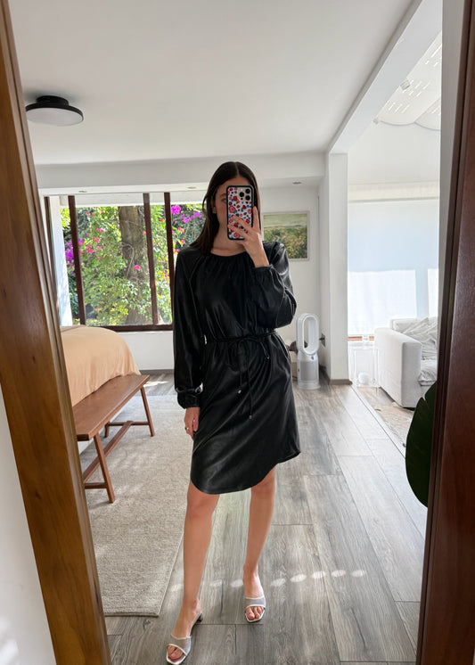 VESTIDO MIDI DE FAUX LEATHER