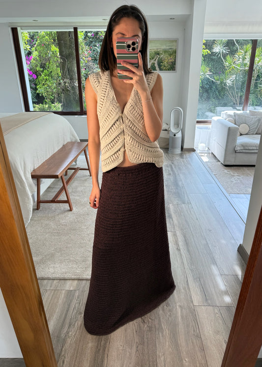 FALDA MAXI DE KNIT CHOCOLATE