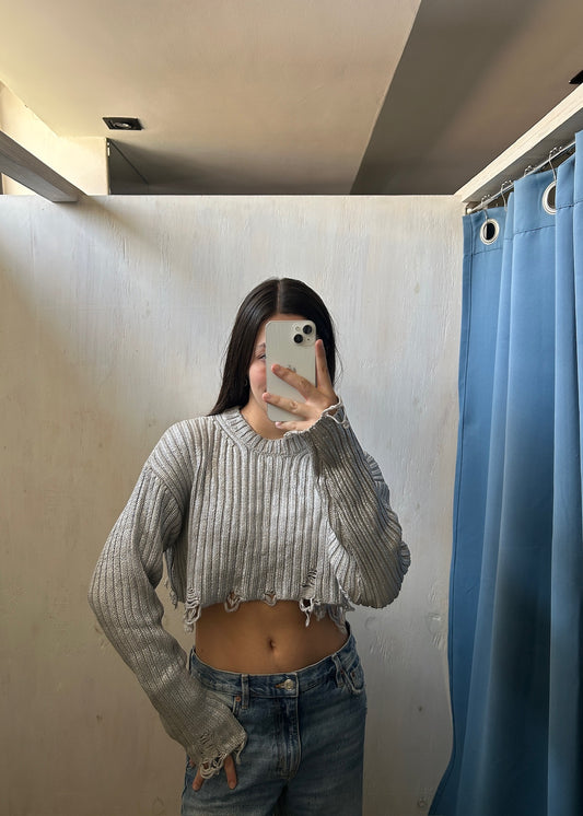 SUÉTER PLATEADO RIPPED