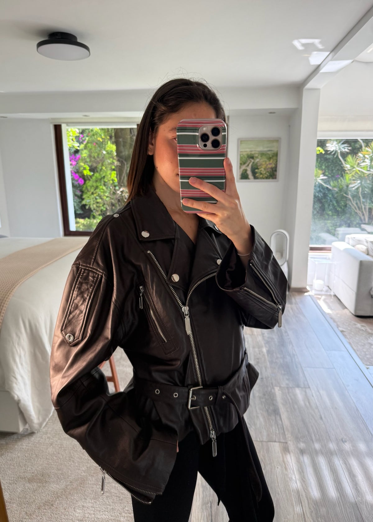CHAMARRA MOTO BELTED CHOCOLATE