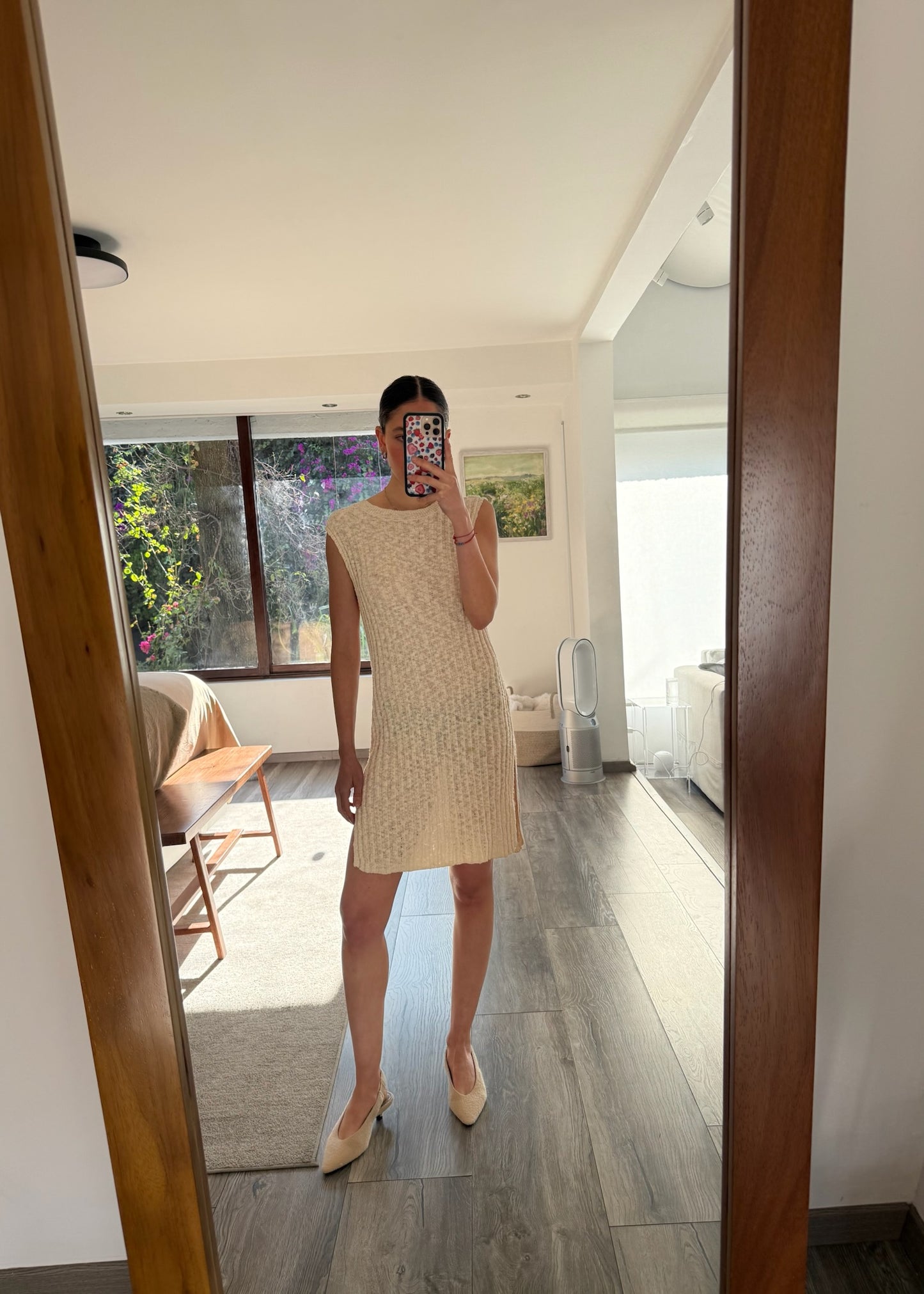 VESTIDO DE KNIT MINI BEIGE