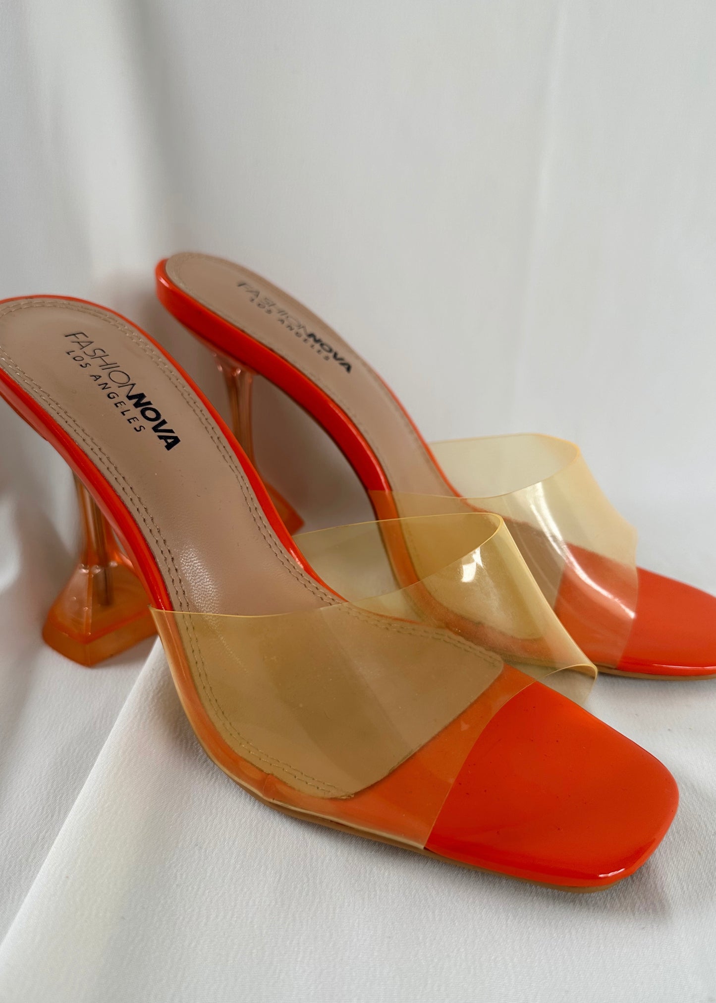 NEON ORANGE HEELED SANDALS