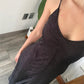 VESTIDO MAXI NEGRO CON PLATEADO