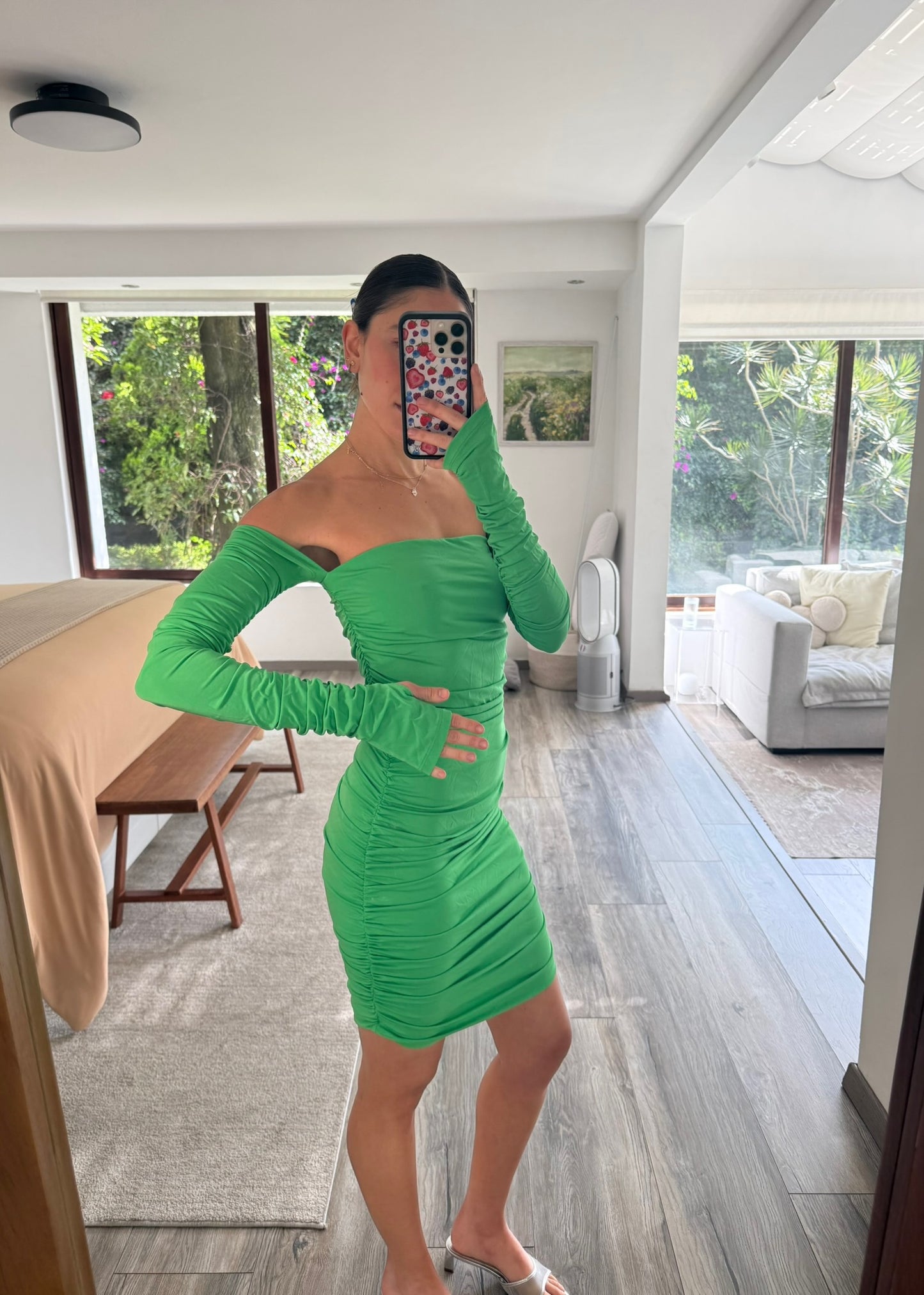 VESTIDO MINI RUCHED OFF THE SHOULDER