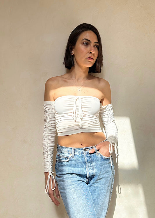 TOP FRUNCIDO BLANCO OFF SHOULDER