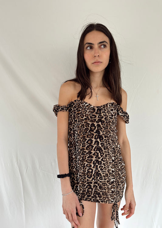 LEOPARD PRINT MESH MINI DRESS