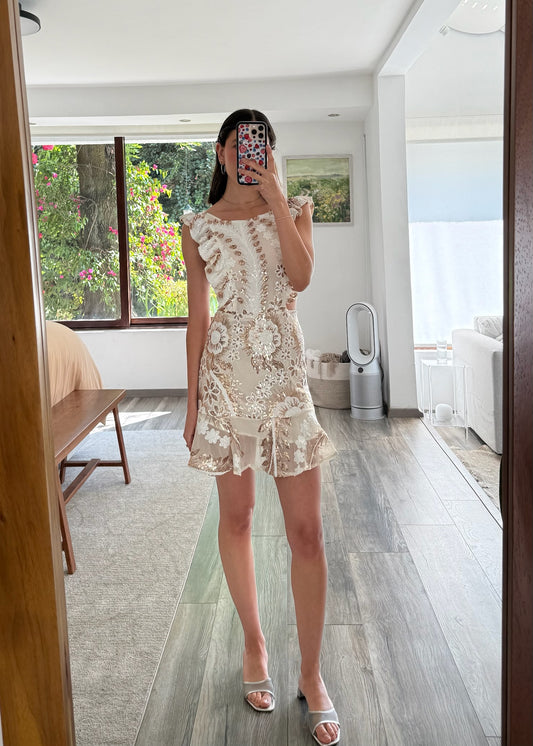 VESTIDO MIDI DE LENTEJUELAS CON FLORES