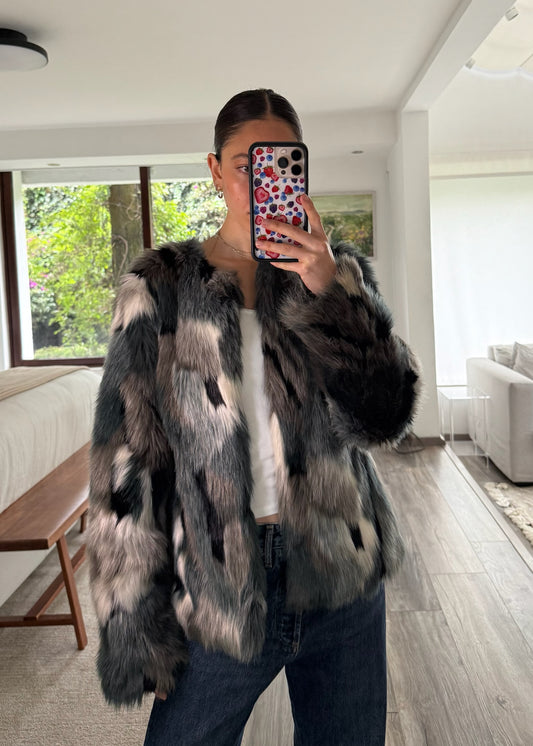 ABRIGO FAUX FUR TRICOLOR